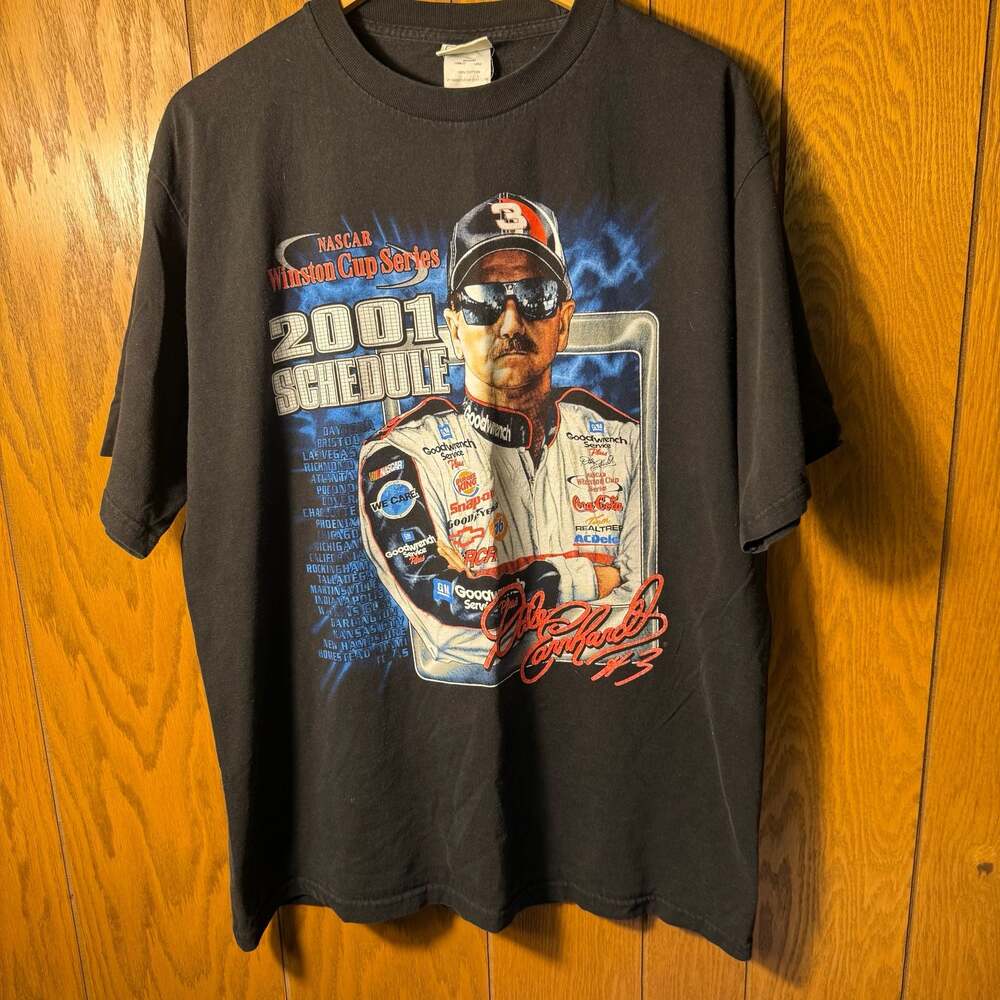 Vintage 2001 Dale Earnhardt NASCAR Winston Cup Series Schedule T-Shirt